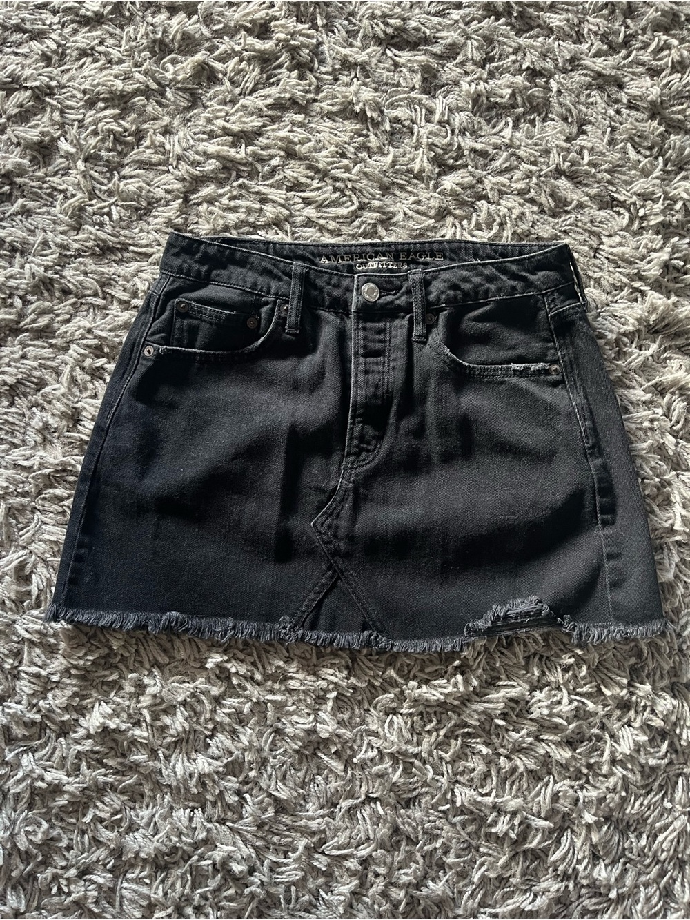 American Eagle Outfitters Black Frayed Denim Mini Skirt